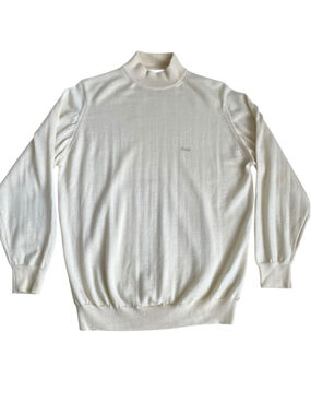 Pringle of Scotland Wool MockNeck Sweater Size 40 Cream Beige Ribbed Jumper